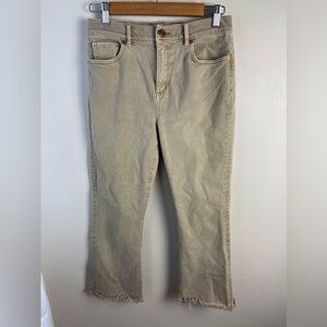 Loft high waist flare crop jeans moss green ankle raw hem size 27 stretch